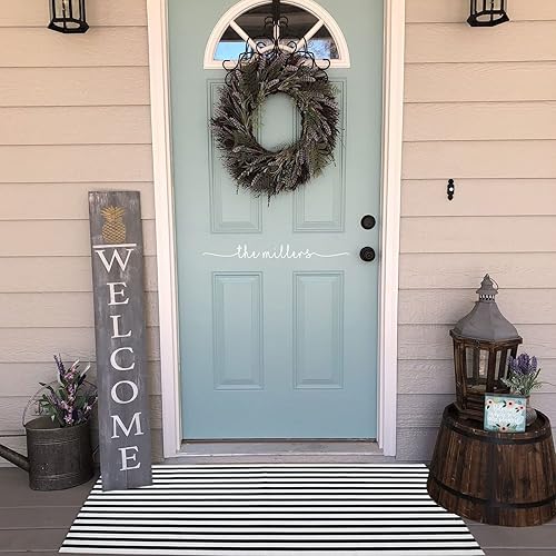 Vista 126 de Alfombra de exterior blanca y negra de 3 x 5 pies, alfombra de algodón tejida a mano, lavable a máquina, para interiores y exteriores, alfombra