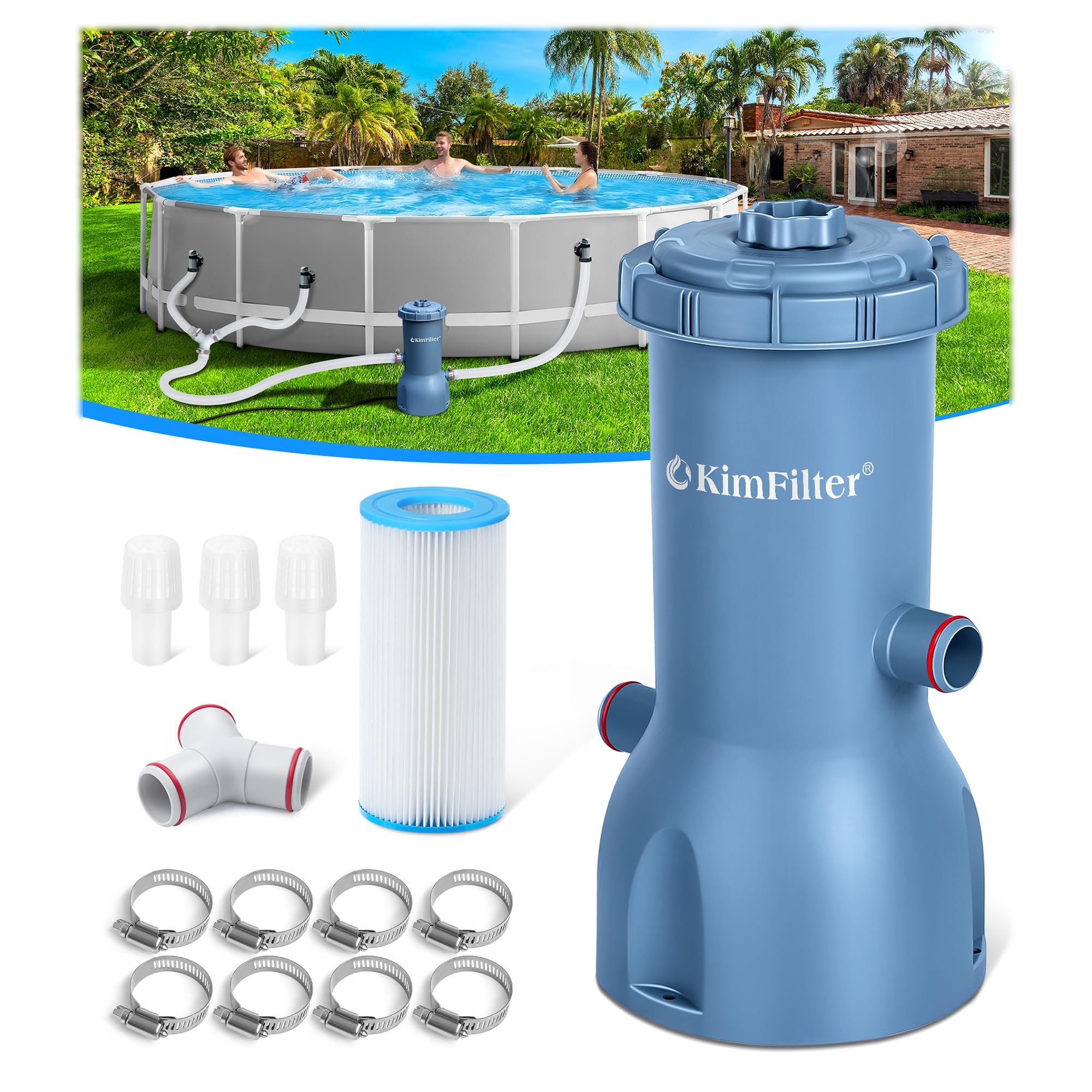 Photo 1 of KimFilter Pro Series 1000 GPH Above Ground Pool Filter Pump, Powerful Pool Cartridge Filter Pump, Water Circulation and Filtration System -Improved Water Clean & Clarity, Pools Pumps Above Ground-Gray