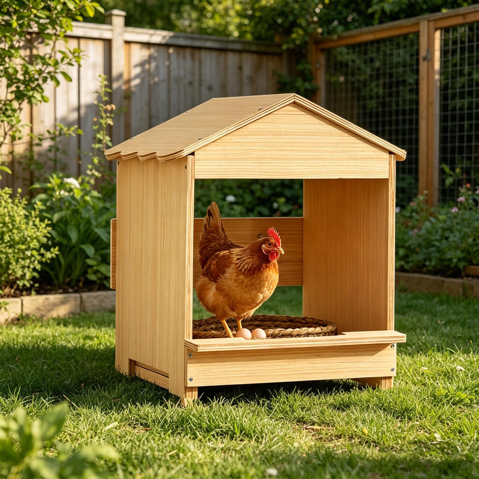 Práctico nido colgante para pájaros con parte superior inclinada y plataforma para espacios limpios y secos, caja de pollos