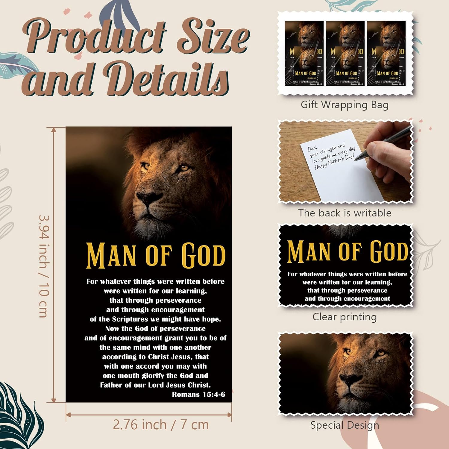 Batiyeer 40 Sets Man of God Gift Christian Gifts Bulk Religious Car Air Freshener Bible Verse Cards with Bags Appreciation Gift for Church Staff Father's Day Pastor Dad Godfather Men Party Favors