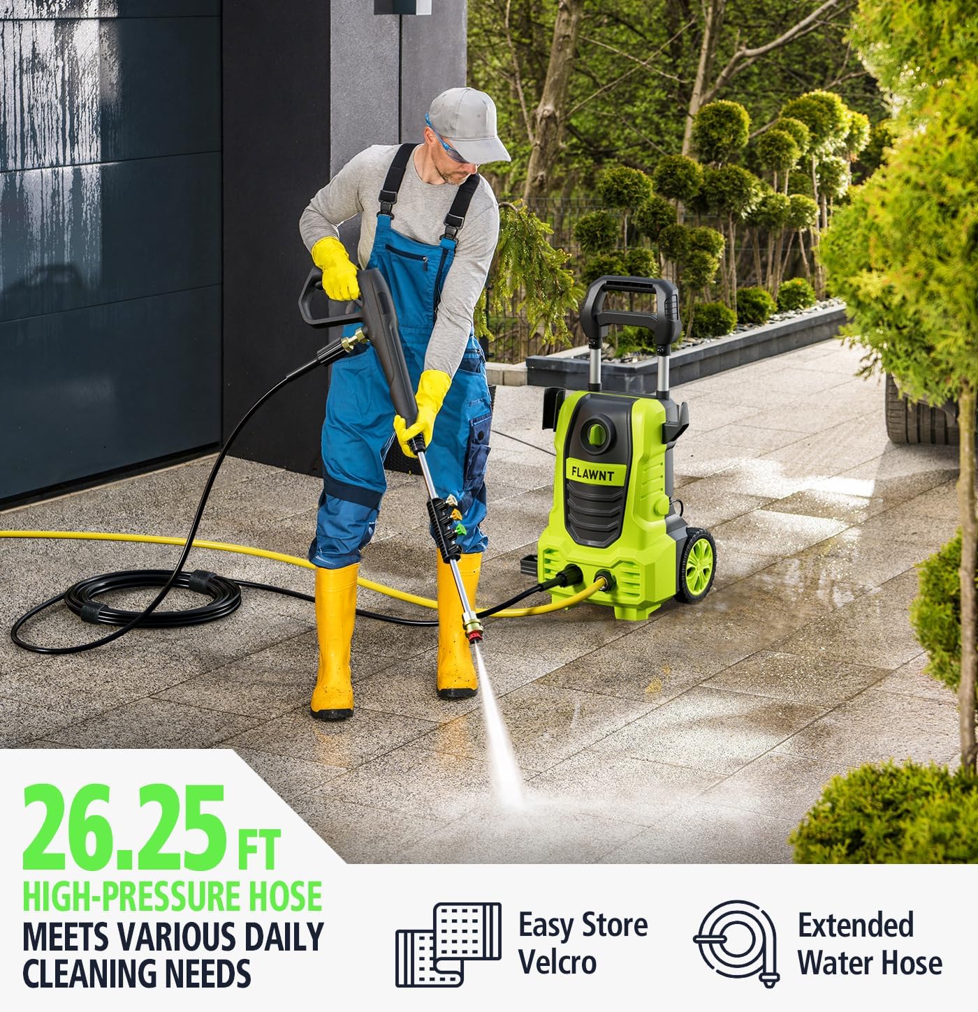 Electric Pressure Washer, 26 FT Hose Pressure Cleaner 2030 PSI with 4 Nozzles Tips,Surface Cleaning with Upgraded Swivel Joint for Car/Fences/Patios/Daily Needed Light Green