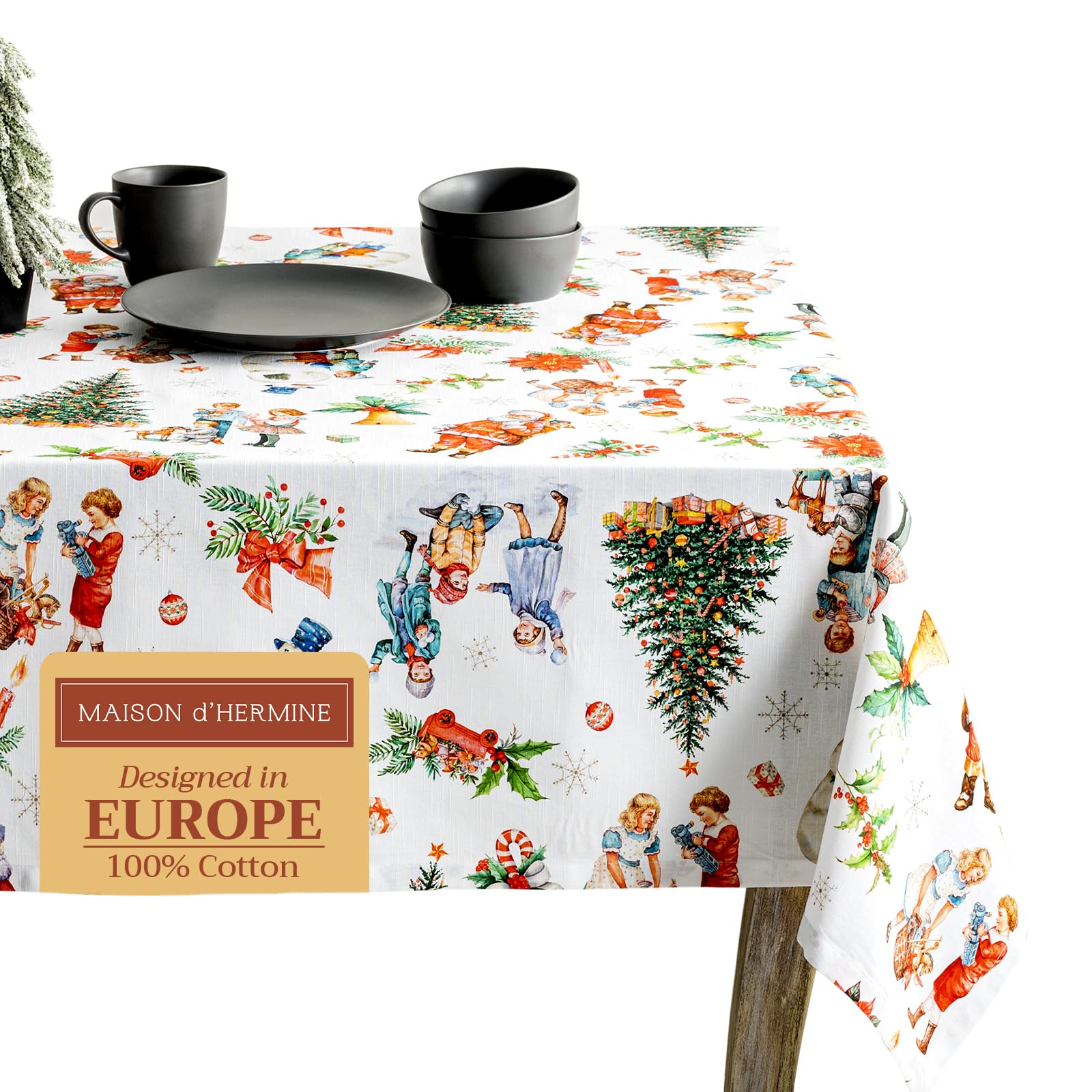 Maison d' Hermine Table Cloth Rectangle Table 100% Cotton 230 cm x 140 cm Tablecloth Reusable Everyday Use for Christmas Decorations Dining Farmhouse Home Party Festive (Chromo)