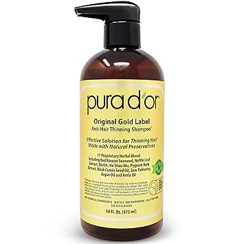 Amazon Com Pura D Or Original Gold Label Anti Thinning Biotin Shampoo 16oz W Argan Oil Nettle Extract Saw Palmetto Red Seaweed 17 Dht Herbal Actives No Sulfates Natural Preservatives For Men Women