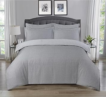Majestic Giftware Madison Linen 4 Pcs 48" Full Size Duvet Bedding Set (BL102-48F-2-4pcs) Cambridge - Gray 300 Thread Count Cotton Sateen | 1 Fitted Sheet, 1 Duvet, 2 Pillowcases
