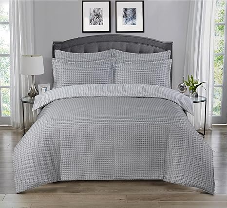 Majestic Giftware Madison Linen 4 Pcs 48" Full Size Duvet Bedding Set (BL102-48F-2-4pcs) Cambridge - Gray 300 Thread Count Cotton Sateen | 1 Fitted Sheet, 1 Duvet, 2 Pillowcases