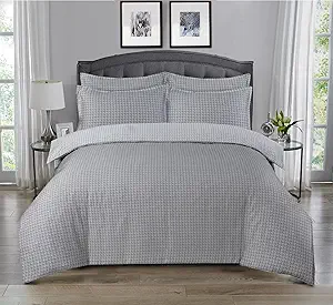 Majestic Giftware Madison Linen 4 Pcs 48" Full Size Duvet Bedding Set (BL102-48F-2-4pcs) Cambridge - Gray 300 Thread Count Cotton Sateen | 1 Fitted Sheet, 1 Duvet, 2 Pillowcases