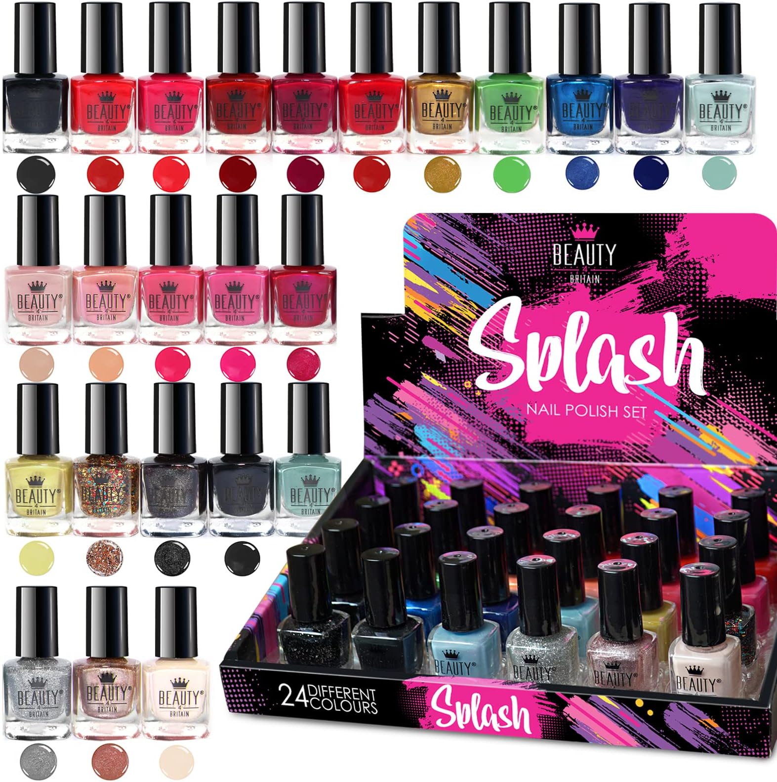 Splash 24 x Nail Polish Varnish Set 24 Different Modern Colours Quick Drying (Set B)