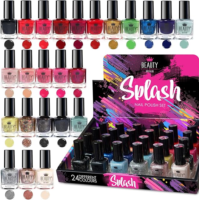 Beauty4Britain 24 x Nail Polish Varnish Set 24 Different Modern Colours Quick Drying Flat Brush (Set B)