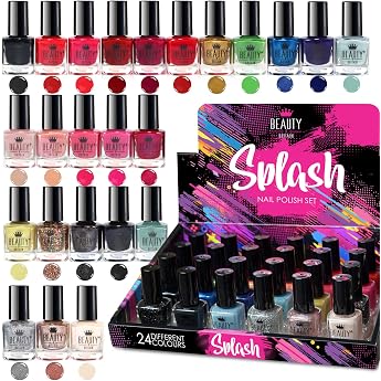 24 x Nagellack Set 24 verschiedene moderne Farben schnell trocknend Flachpinsel Set B