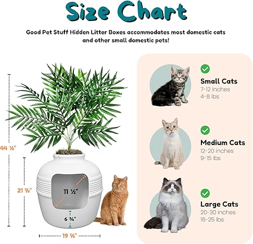 Miniatura 127 de Good Pet Stuff Kit original de caja de arena oculta y forro reutilizable, maceta redonda cerrada con plantas artificiales, sistema de filtro de olor