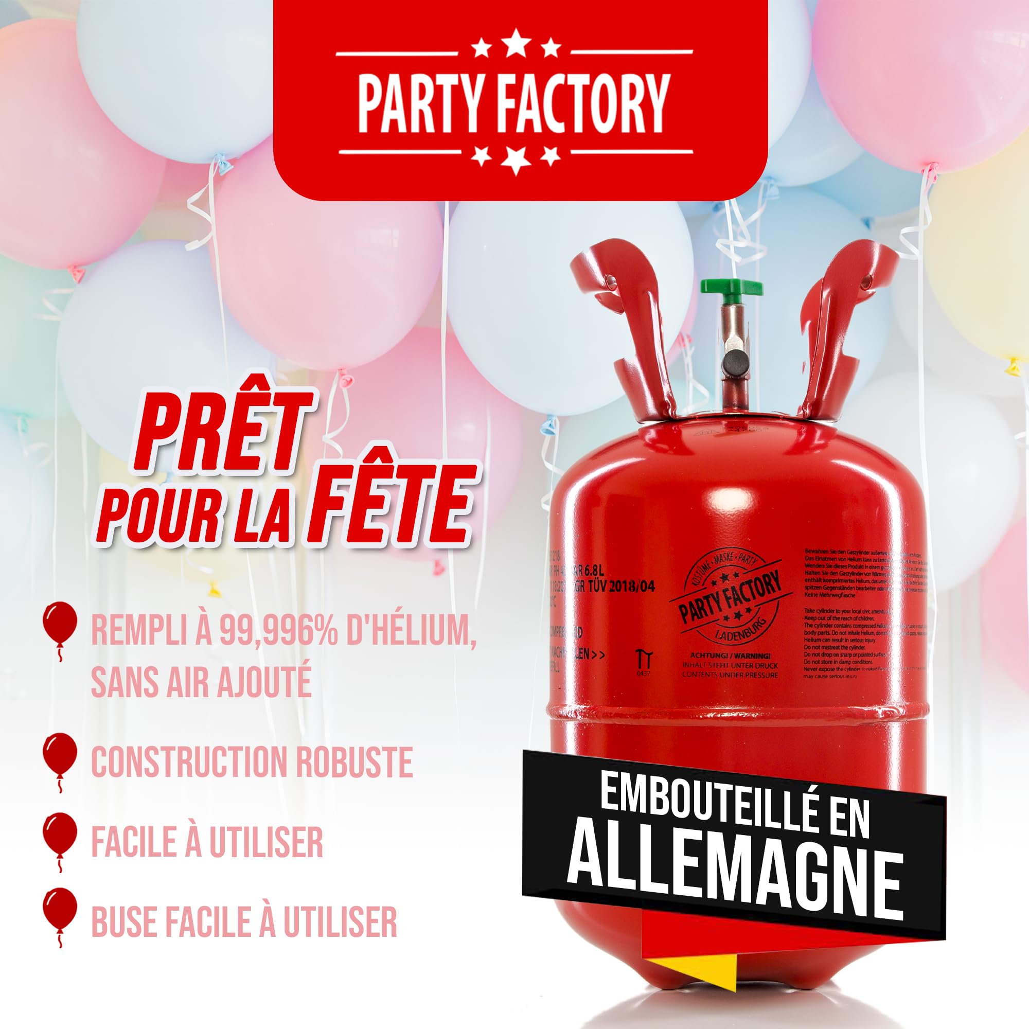 Botella de helio para aire Swimmers (30 globos de látex de 20 cm, helio para boda, fiesta, cumpleaños, noche, adulto, niño, kit de helio de uso único, caramelo