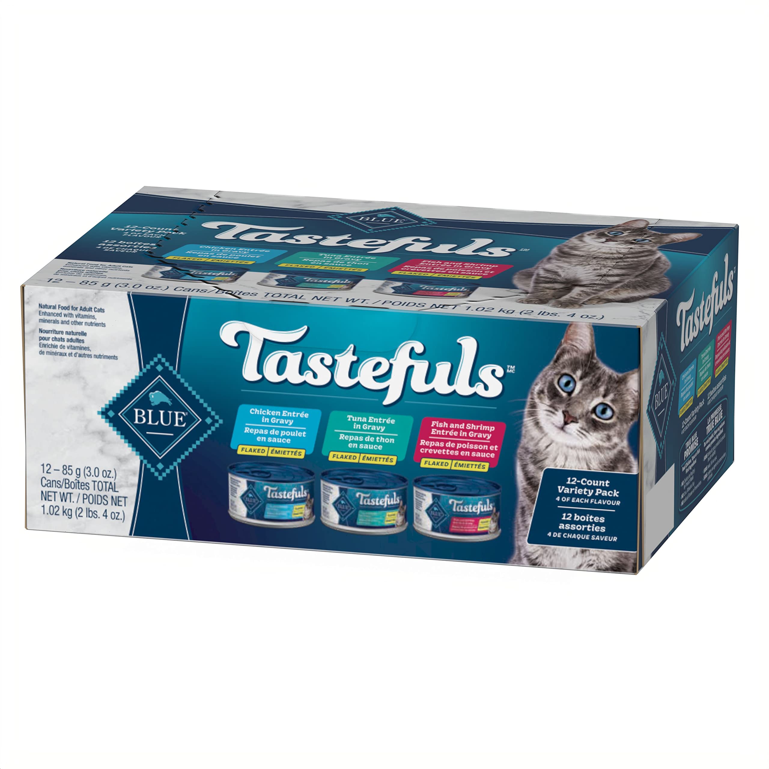 Blue Buffalo Tastefuls Natural Wet Cat Food, Tuna, Chicken and Fish/Shrimp in Gravy Flaked 3 oz Variety Pack 12 ct. image 6