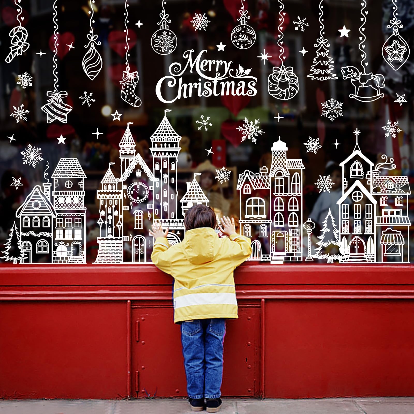 Heekpek White Christmas Window Stickers Large, Double Sided 12 x 35 Inch
