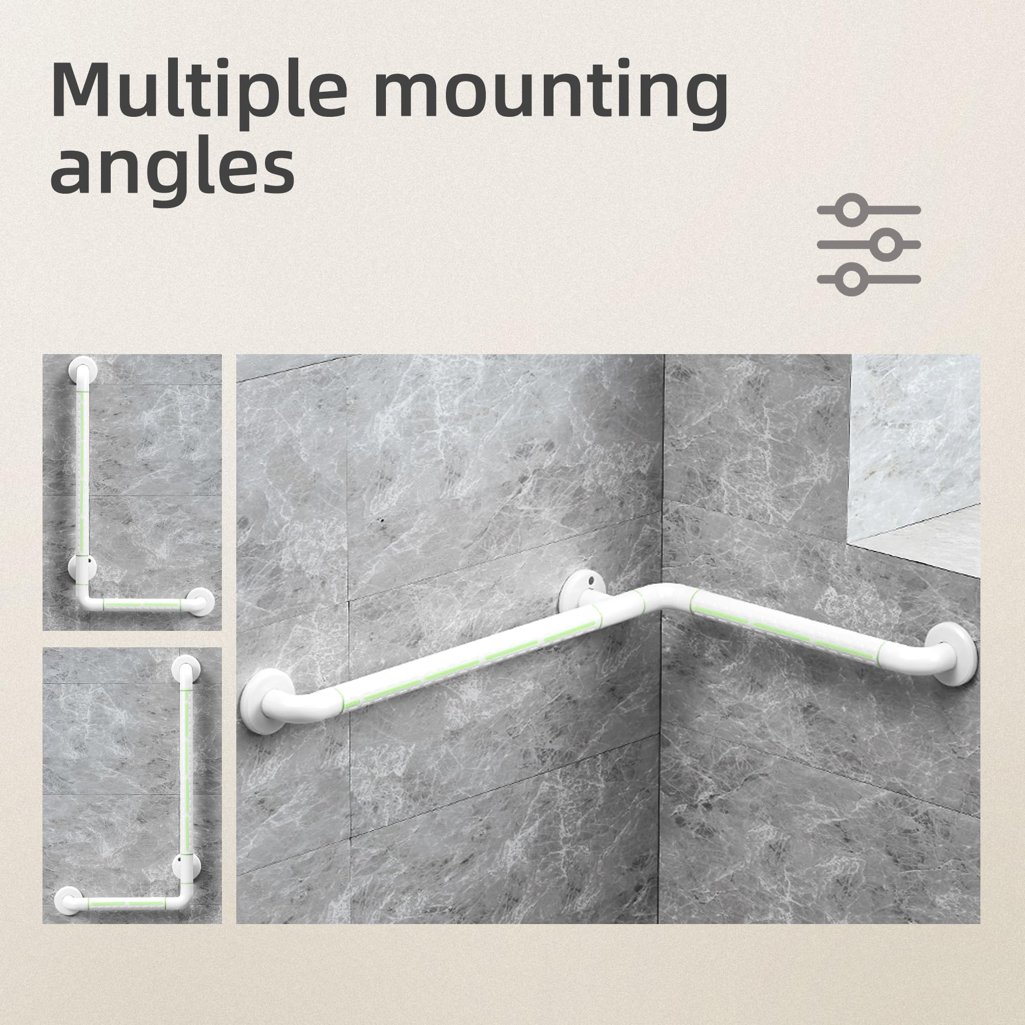 ITSOGOO Maniglione da Bagno,60 x 40 cm Disabili Maniglia Doccia,Maniglione Antiscivolo in Acciaio Inossidabile per Anziani,Impugnatura di Sicurezza a L,per Vasca da WC,Camera da Letto,Stairway,Bianco