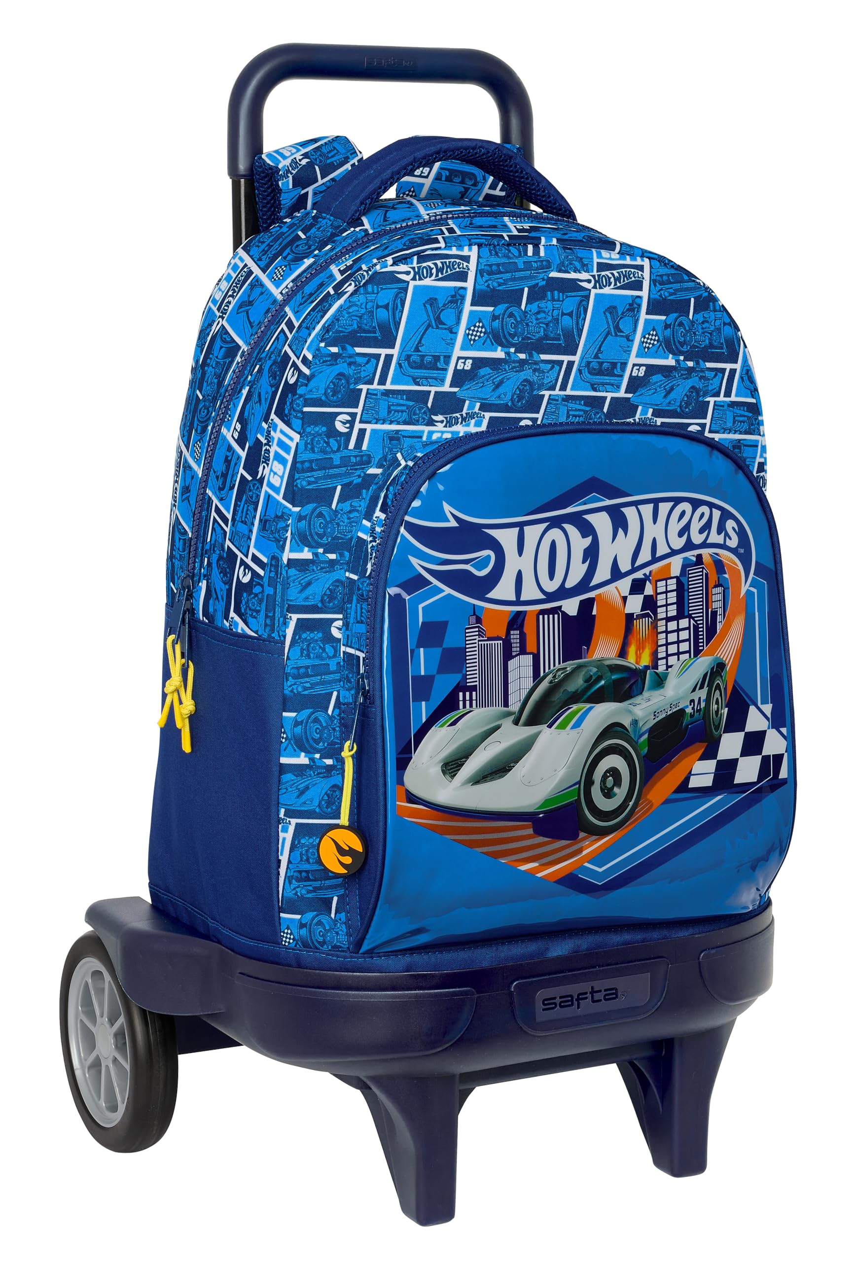 Safta Hot Wheels Sonny - Mochila Grande con Ruedas, Compact Evolución, Extraíble, Ideal para Niños de Diferentes Edades, Cómoda y Versátil, Calidad y Resistencia, 33x22x45 cm, Color Azul Marino