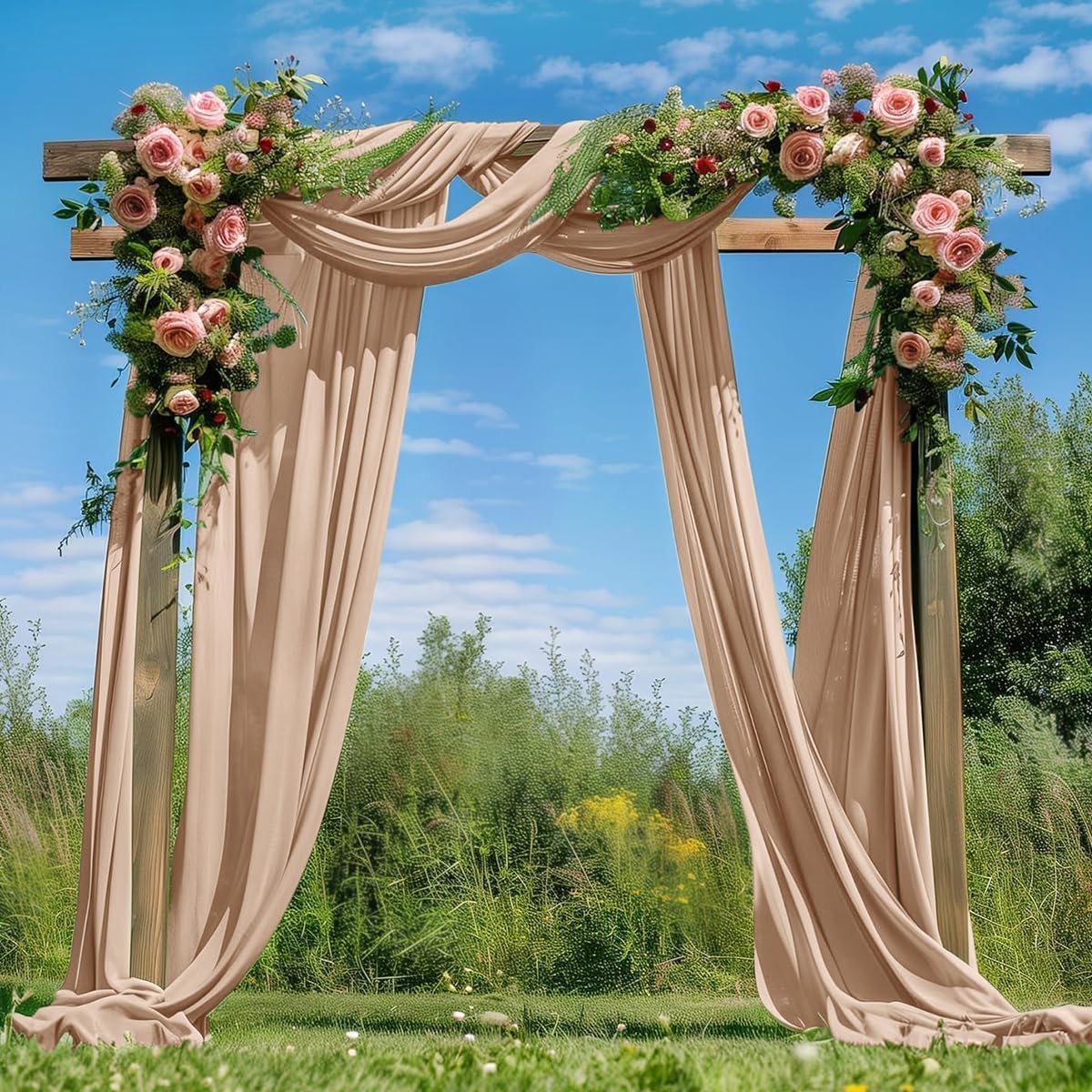2 Panels Nude Wedding Glitter Arch Draping Fabric 29" × 6.5 Yards Sheer Backdrop Curtains Drapery for Wedding Ceremony Birthday Party Indoor Ceiling Decor