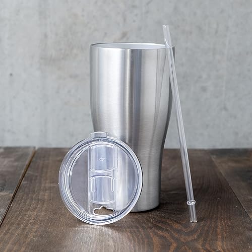 Miniatura 5 de Makerflo Paquete de 6 vasos curvos de 30 onzas, vaso de viaje aislado de acero inoxidable con tapa transparente a prueba de salpicaduras y pajilla,