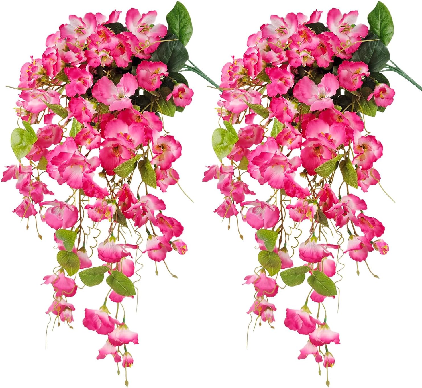 Artificial Fake Hanging Flowers Plants for Outdoor, Faux Silk Hibiscus Long Trailing Vines Realistic UV Resistant for Home Indoor Outside Front Porch Planter Patio Yard Decor,2Pcs (Pink)