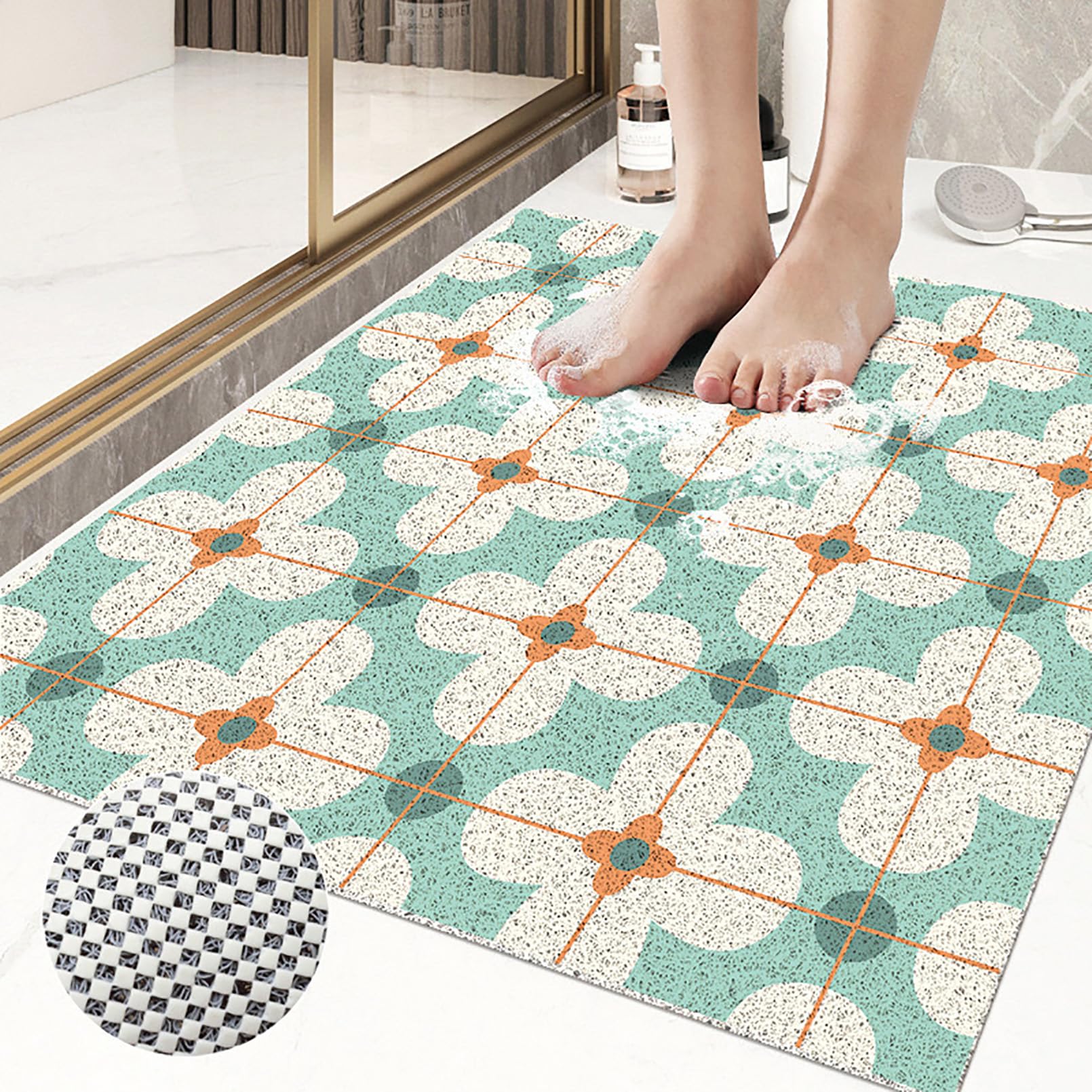 Tappetino doccia antiscivolo 40 x 60 cm in PVC morbido e confortevole con fori di drenaggio, altamente permeabile all'acqua, ideale per zone umide.