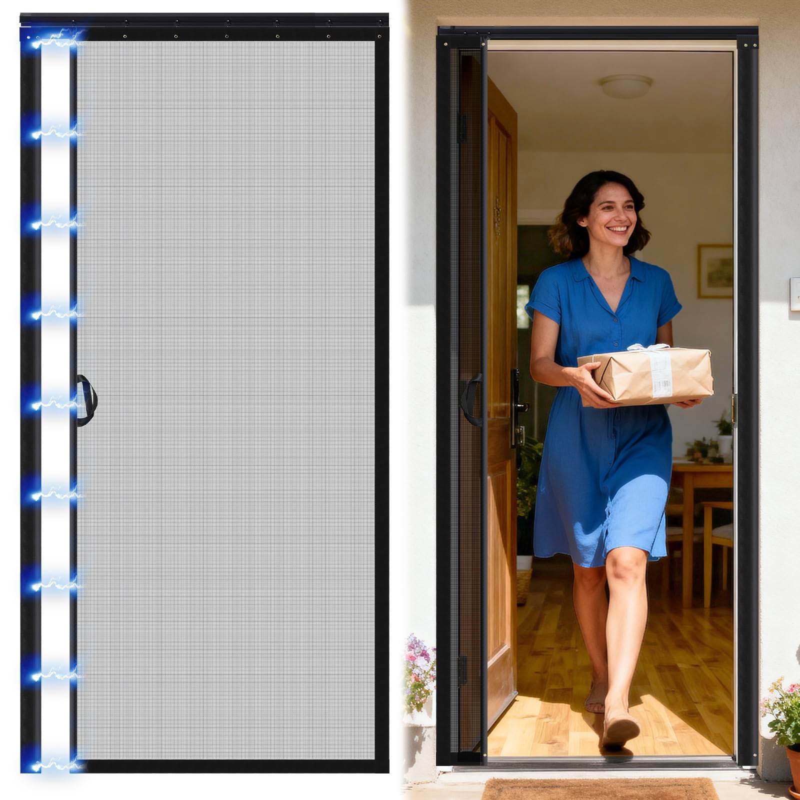 Photo 1 of Beeveer Retractable Screen Door with Sliding Track Fits Door Size 36" x 80" (Curtain Size 38'' x 81'') Pet Friendly Magnetic Fiberglass Mesh Screen for Patio French Sliding Doors Weighted Bottom
