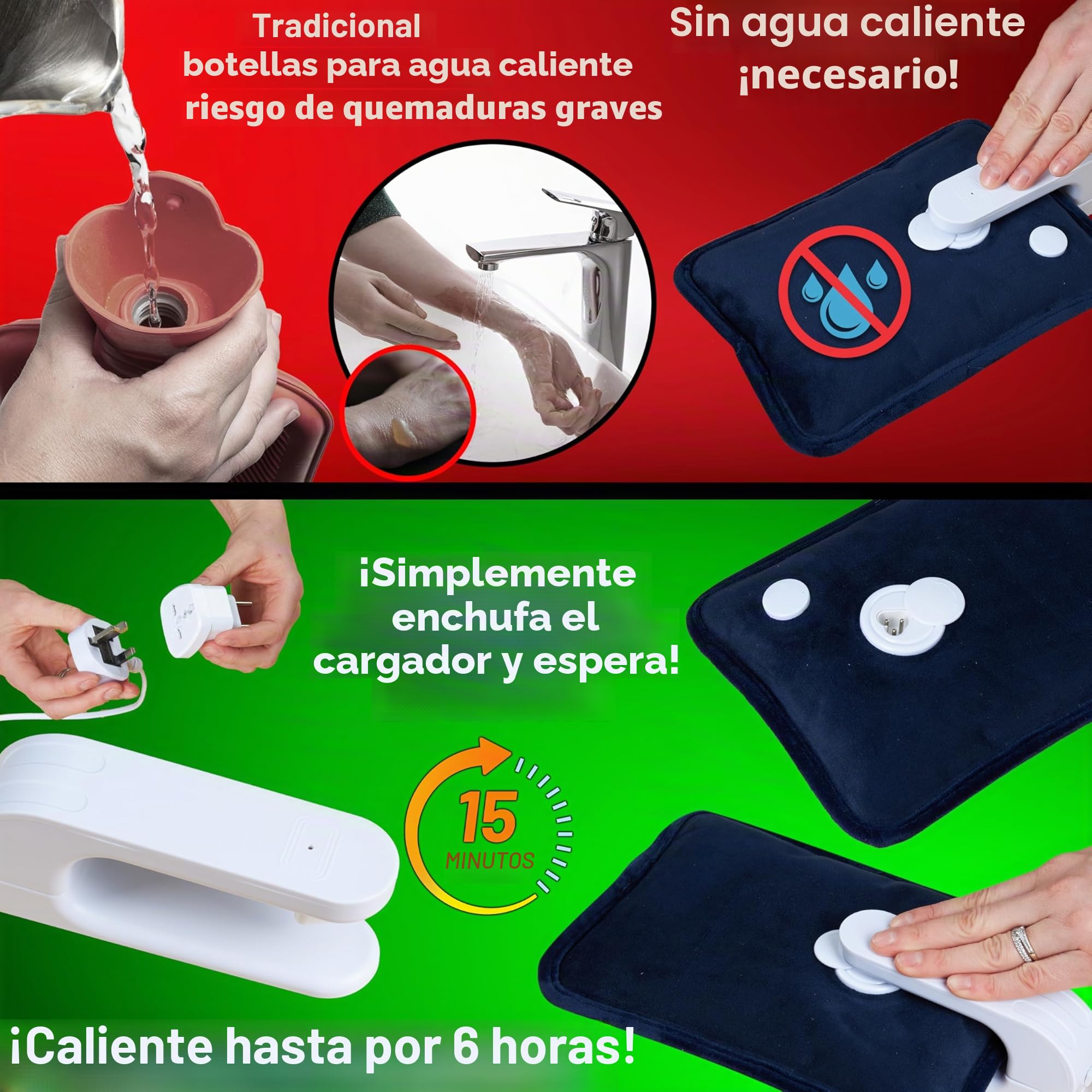 CityComfort Bolsa de Agua Caliente Eléctrica Recargable de 6 horas Saco Térmico Calor en Manos Cama y Cuerpo Hot Water Bag (Azul marino)