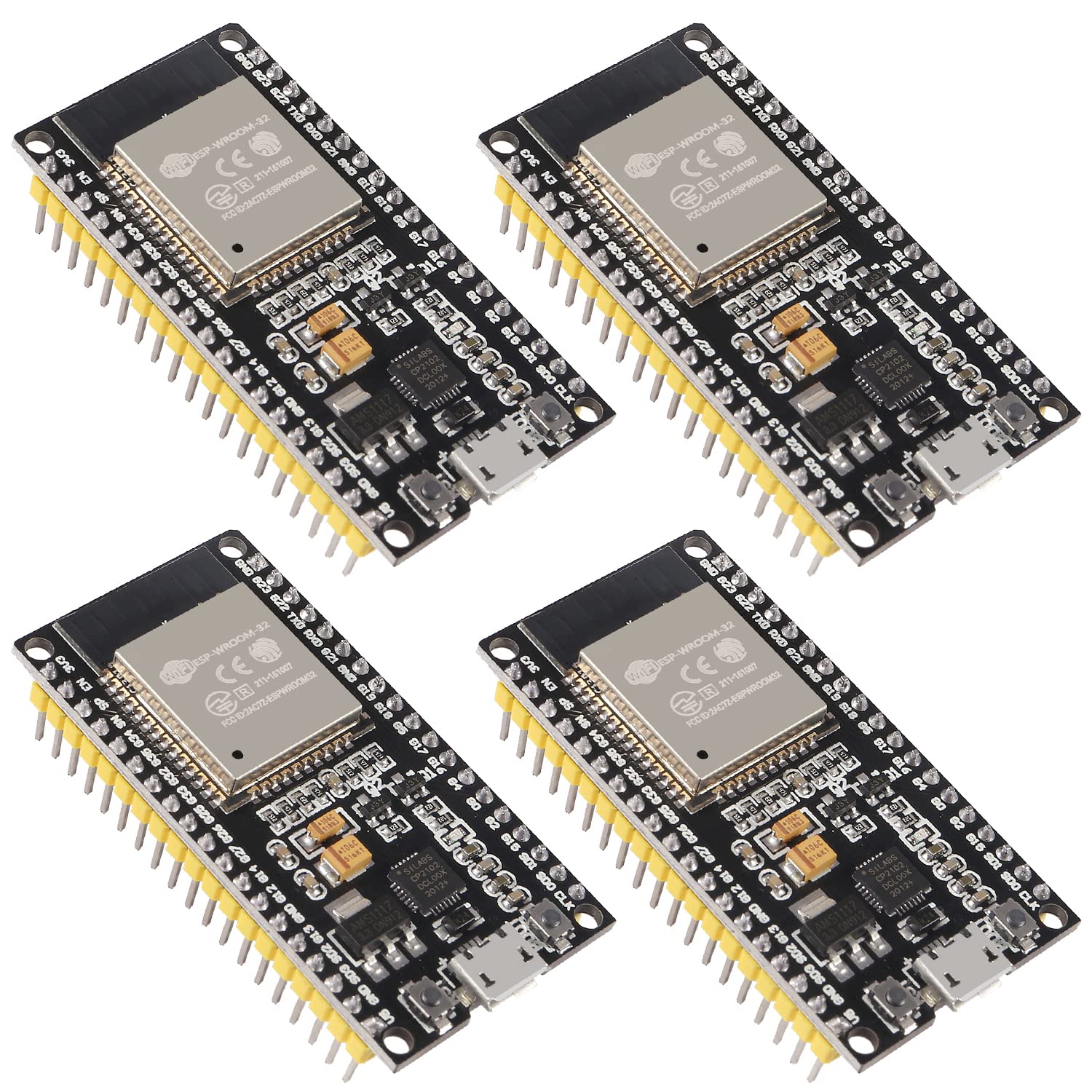 Lot de 4 ESP-WROOM-32 ESP32 ESP-32S NodeMCU WiFi CP2102 ESP32-WROOM-32 IoT 2 en 1 2,4 GHz Dual Mode WiFi + Bluetooth Dual Core Microcontrôleur Compatible avec Arduino IDE