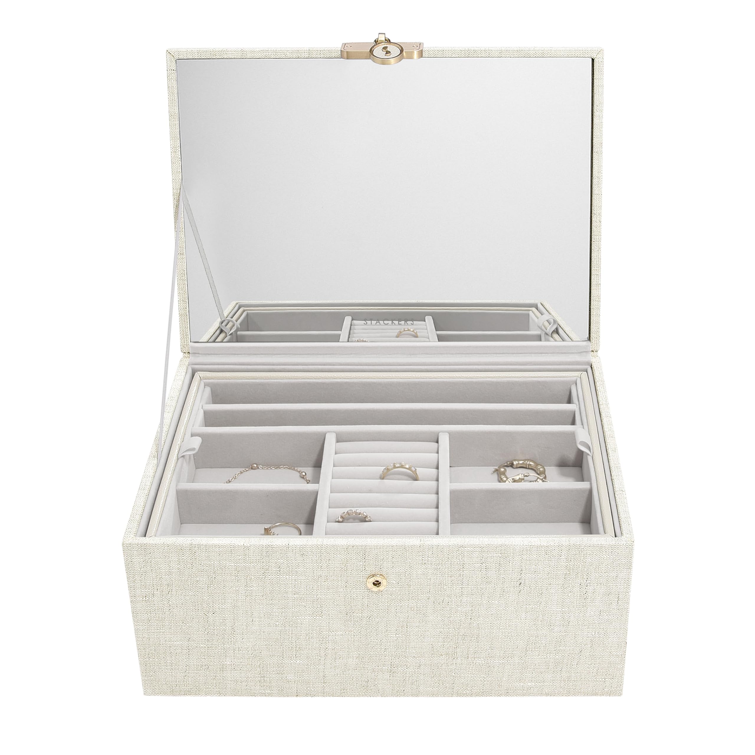 Stackers Oatmeal Linen & Luxury Classic Jewellery Box