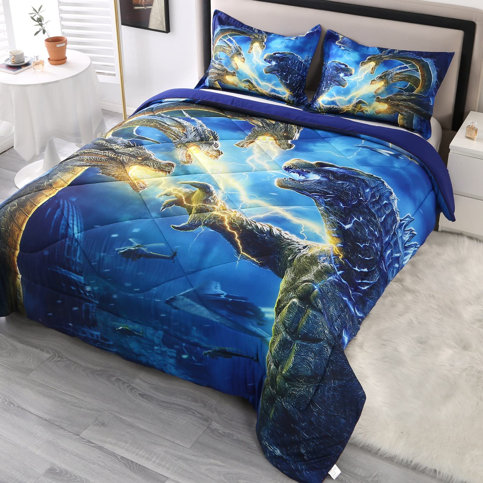 ENCOFT Godzilla Comforter Set,Flying Dragon Bedding Sets 3D Print