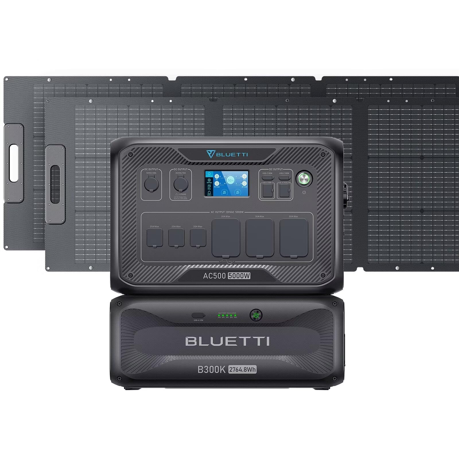BLUETTI AC500 Power Station with B300K Expansion Battery with 2 200W Solar Panels Included (Ships Separately), 2764.8Wh Power Station w/ 6 5000W AC Outlets, LiFePO4 Battery Backup for Home Use, RV
