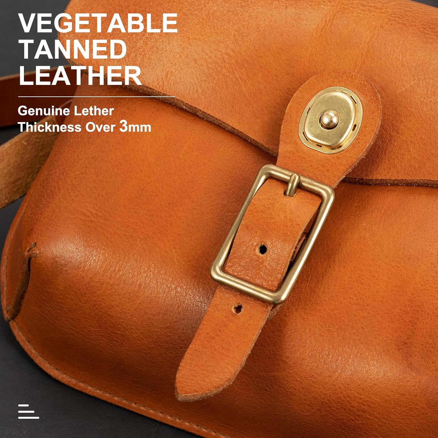 une diffe Genuine Leather Cross Body Bag for Women Men, Vegetable-Tanned Leather, Adjustable Strap,Pure Brass - Image 4