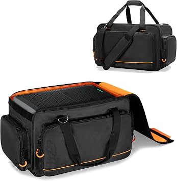 GRAOSO Speaker Carrying Bag Compatible with Mackie Thump Go 8", Loudspeaker Storage Bag with Removable Bottom Board, Padded Handle and Shoulder Strap, Multiple Pockets for Microphone, Cable, Black