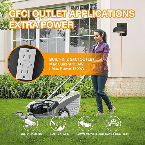 Miniatura 5 de Ehaho Luces de porche con tomacorriente, luz exterior del atardecer al amanecer integrada, linterna impermeable antioxidante con salida GFCI,