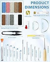 Vista 2 de PLANTIONAL Kit de costura de reparación de tapicería, kit de costura resistente con punzón de costura, desgarrador de costura, agujas de coser a