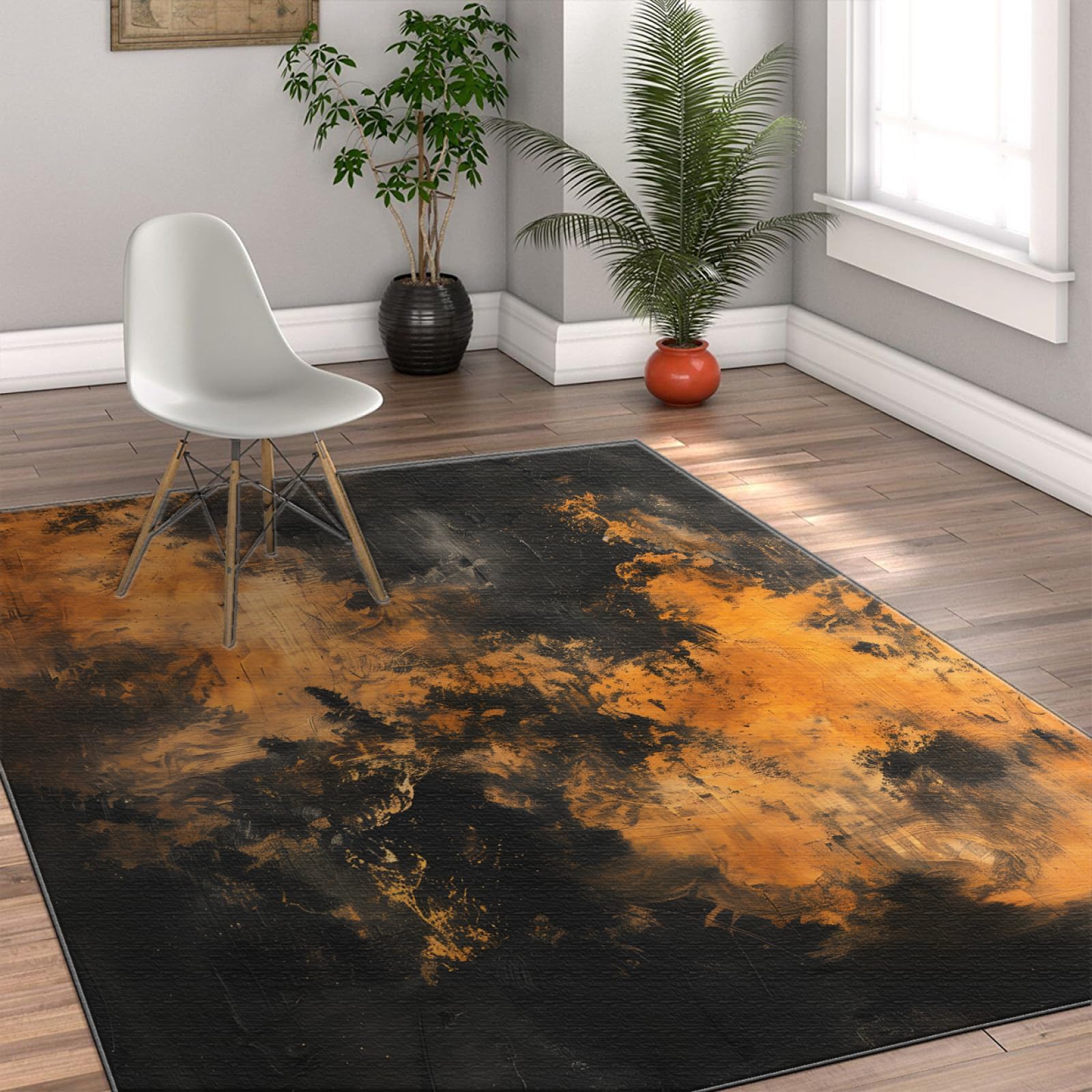 Tapis de sol lavable orange et noir à poils ras résistant pour cuisine