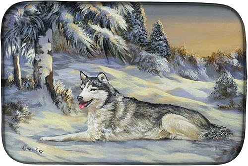 Caroline's Treasures PPP3274DDM Absorbent Dish Drying Mat for Kitchen Counter Siberian Husky Winterscape Dish Drying Mat Absorbent Dish Drying Mat
