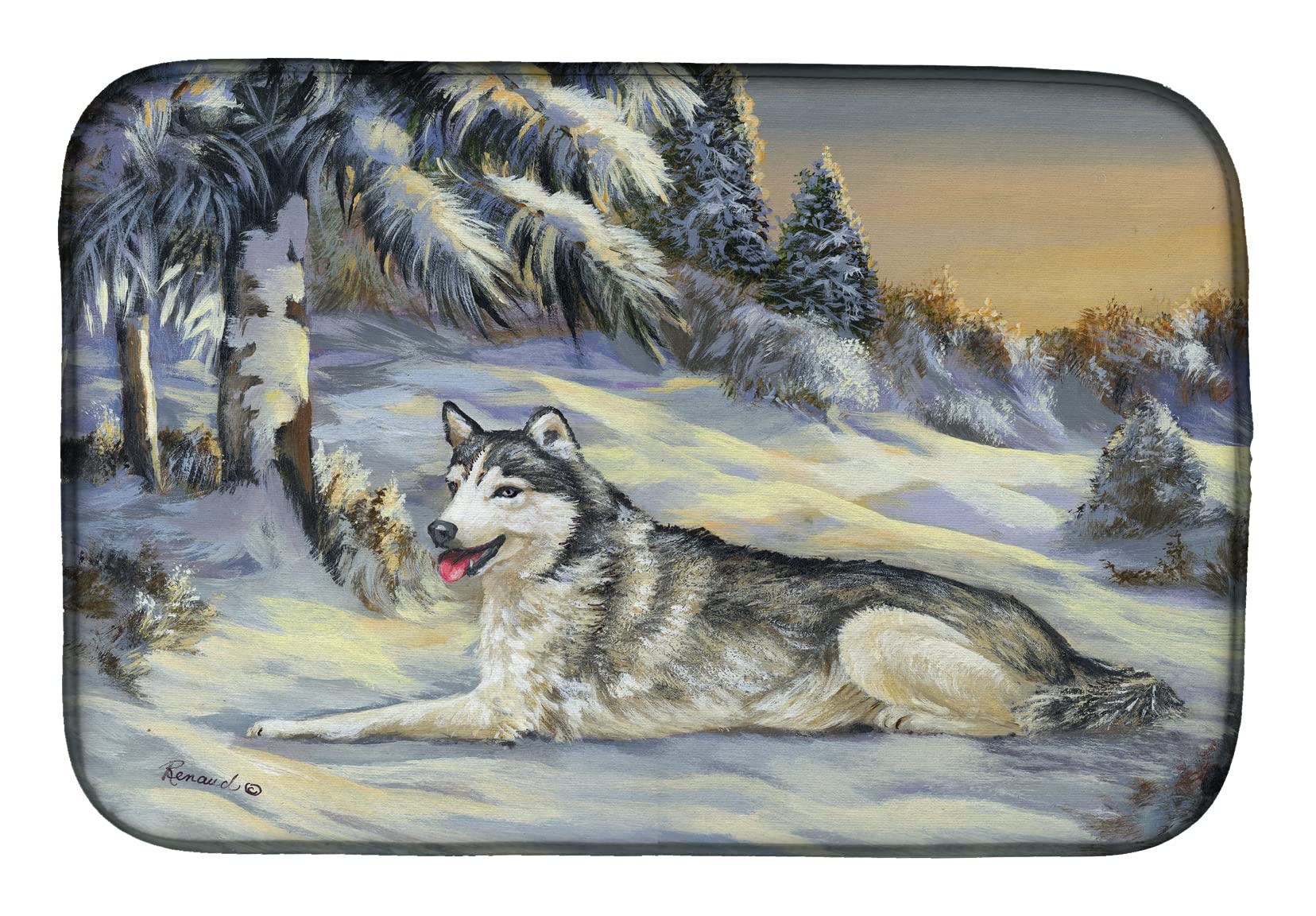 Tapete secado de platos para cocina de Husky Siberiano: encimera limpia y alegre 14x21"