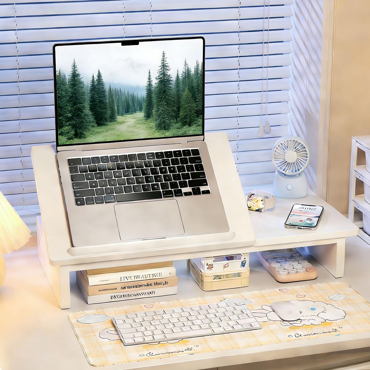 Soporte Portatil Escritorio,51,5*24*9,5 Cm Multifuncional,Altura Ajustable En Cinco Niveles,Diseño Ergonómico,Adecuado Para Leer y Trabajar,Apto Para Computadoras Portátiles De Menos De 17 Pulgadas
