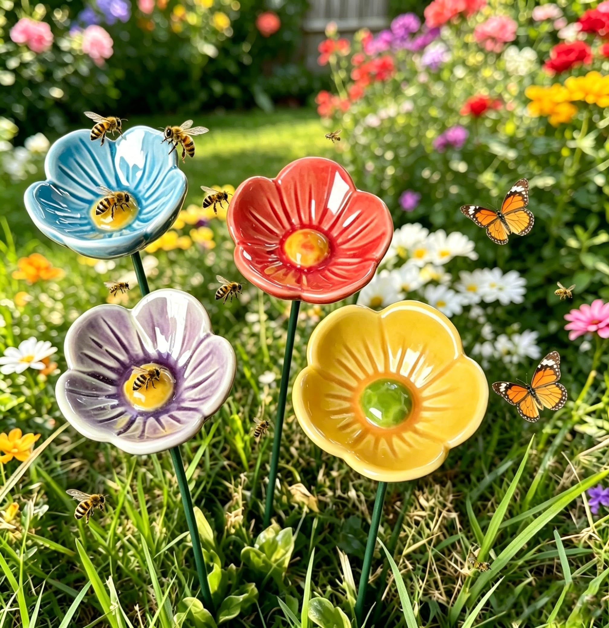 Ceramic Bee Watering Station, Bee Watering Station For Garden, Watering Point For Pollinators, Decorative Bird Bath For Indoor & Outdoor Courtyards, Homes, Patios, Ceramic Bird Bath