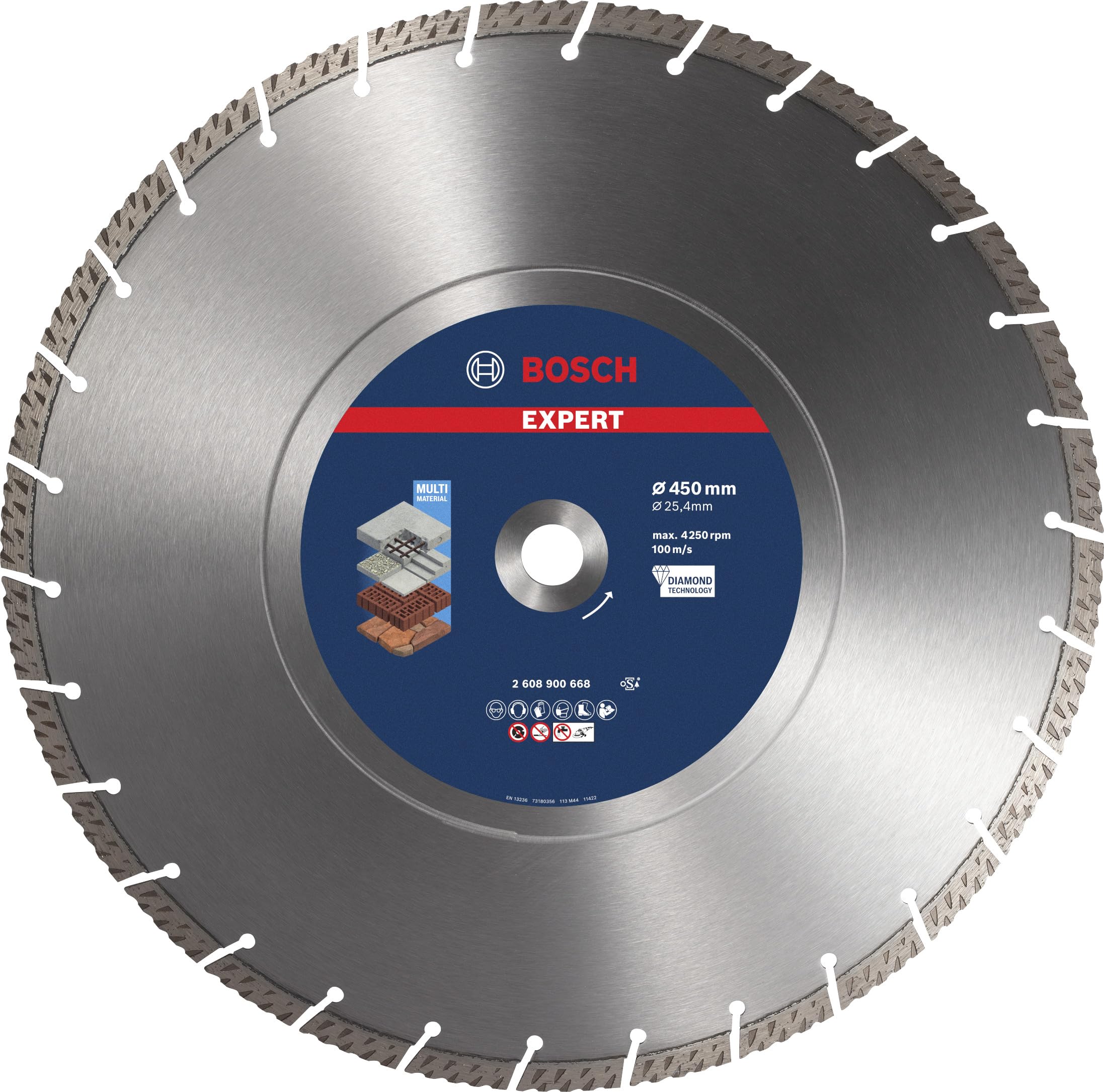 Bosch Professional 1x EXPERT MultiMaterial Elmas Kesme Diskleri (Beton, Donatılı beton, Tuğla, Yumuşak taş, Ø 450 mm, Aksesuar Tezgah Daire Testeresi, Motorlu Testere)