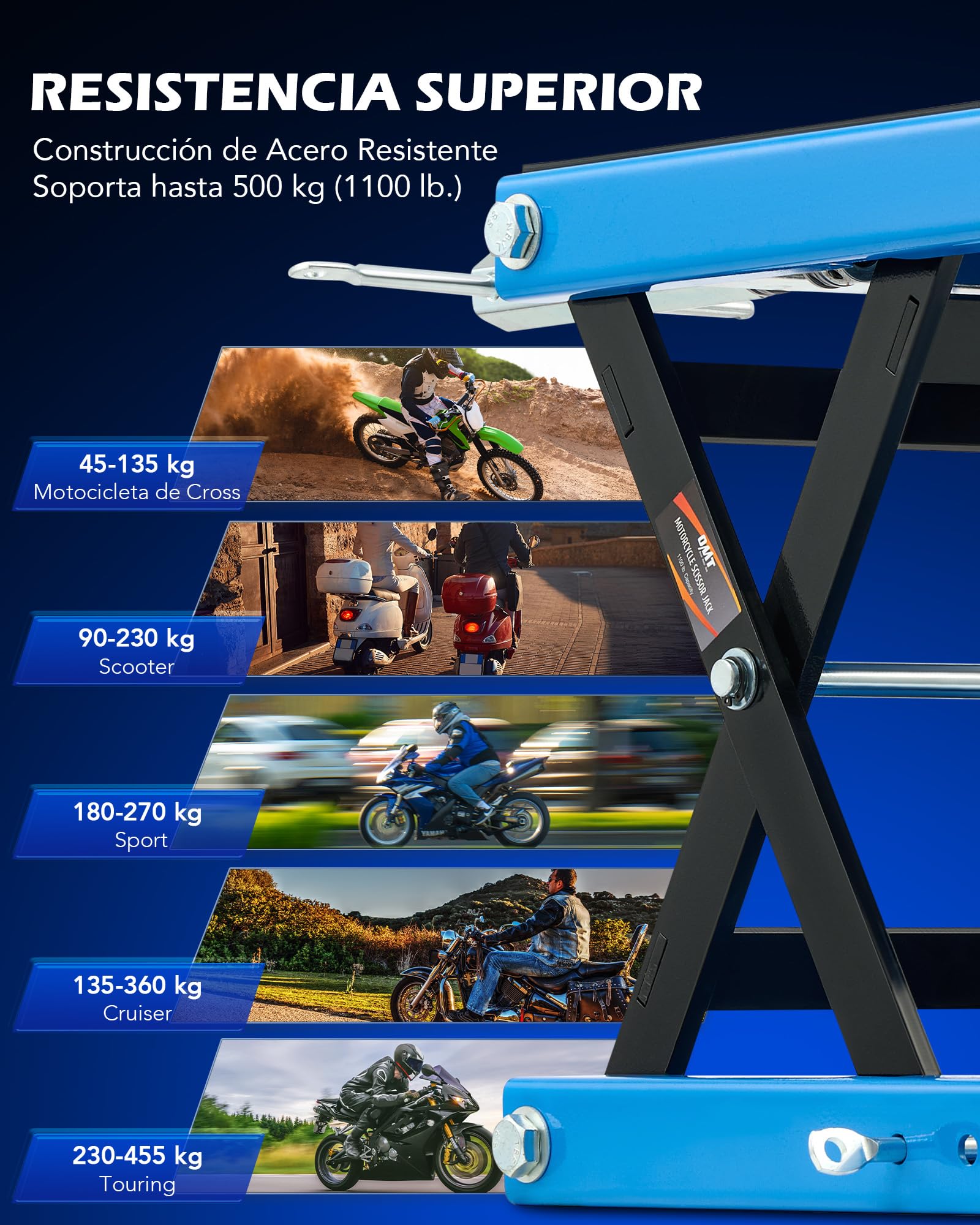 Orion Motor Tech Plataforma elevadora para Motocicletas Carga 500kg Plataforma Elevadora de Tijera de Motos Elevación 95 x 35 mm Gato de Tijera para Moto con Plataforma 23 x 37 cm