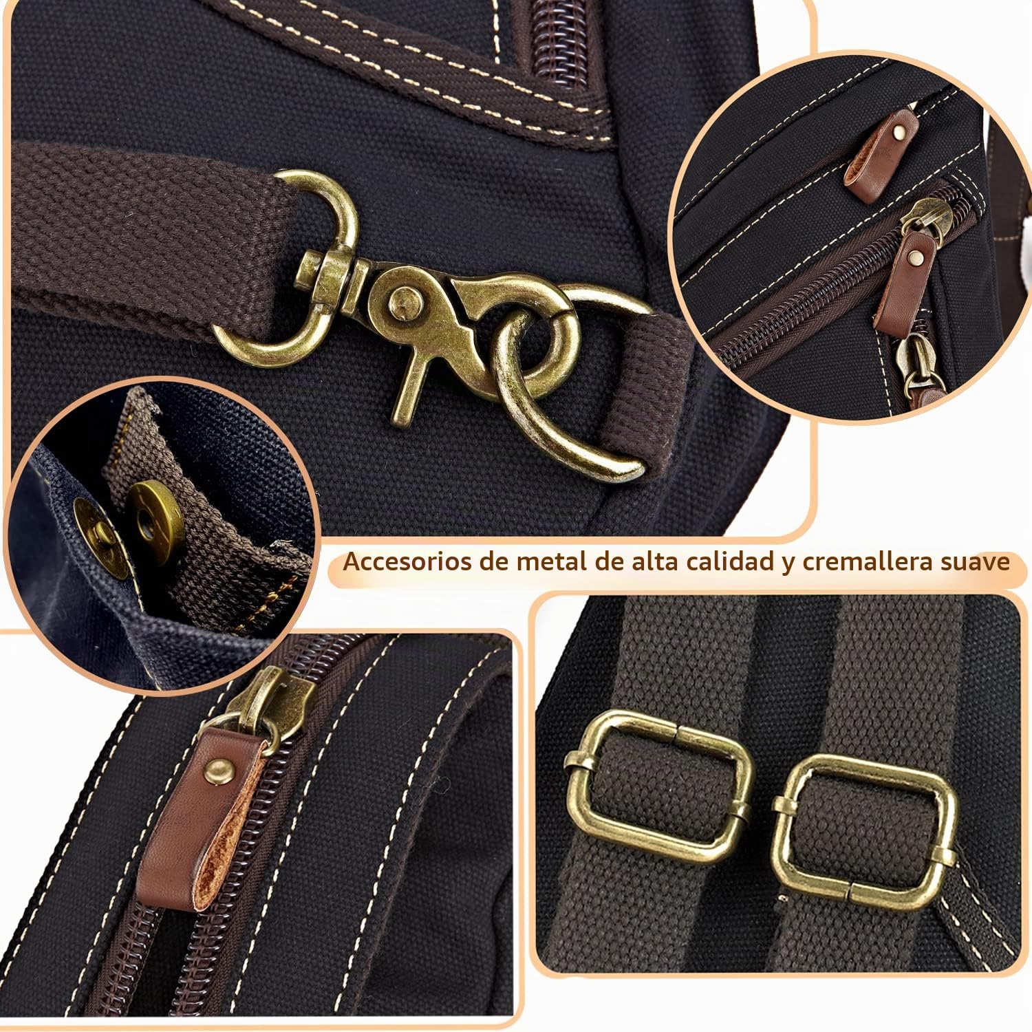 Bolso Bandolera de Lona Convertible, Bolso de Pecho, Mochila de Hombro, Mochila Casual para Hombre y Mujer, para Ciclismo al Aire Libre, Senderismo y Viaje (Negro)