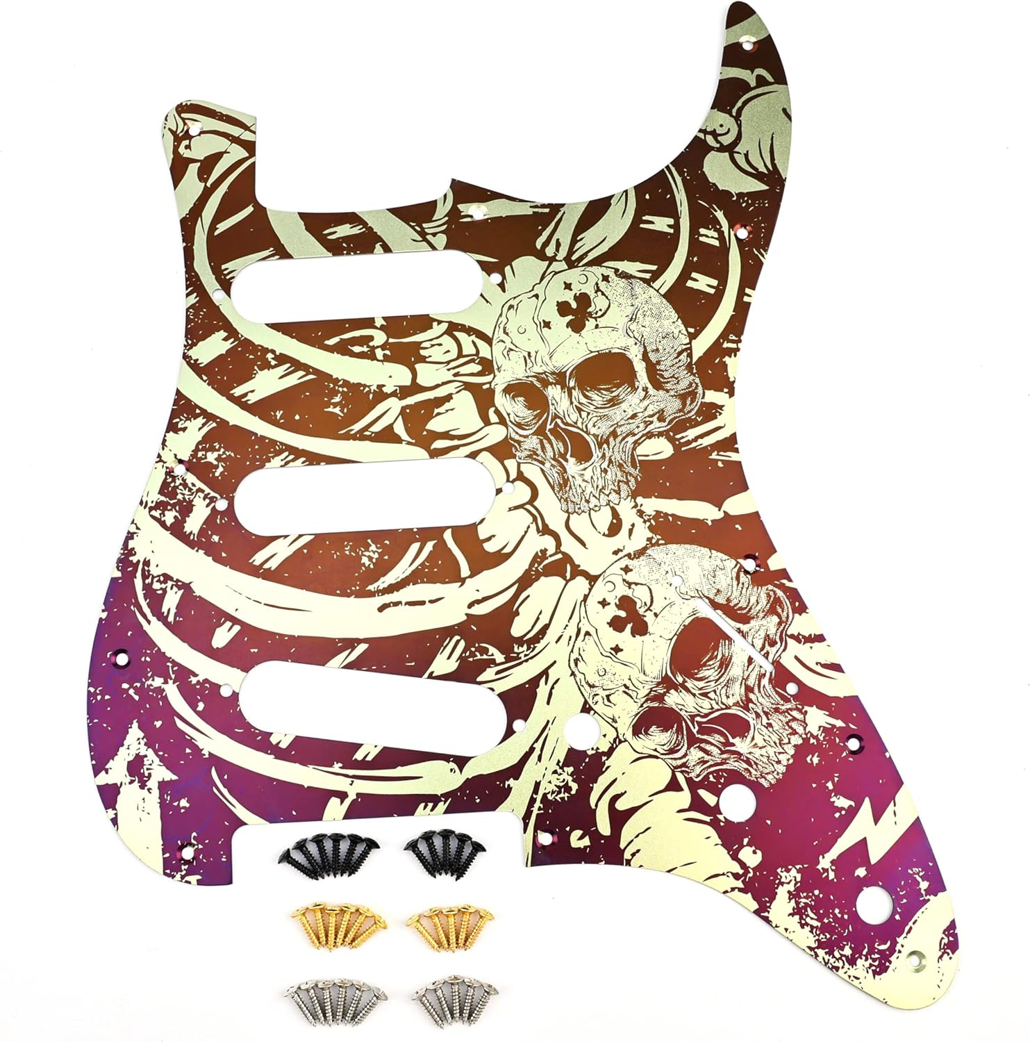 Titanium Alloy Guitar Pick guard 11 holes SSS Single Coil 3/8″Potentiometer Metal Electric Guitar Pickguard Compatible with Stratocaster Strat ST Style Guitar Replacement Parts(Ti-B)