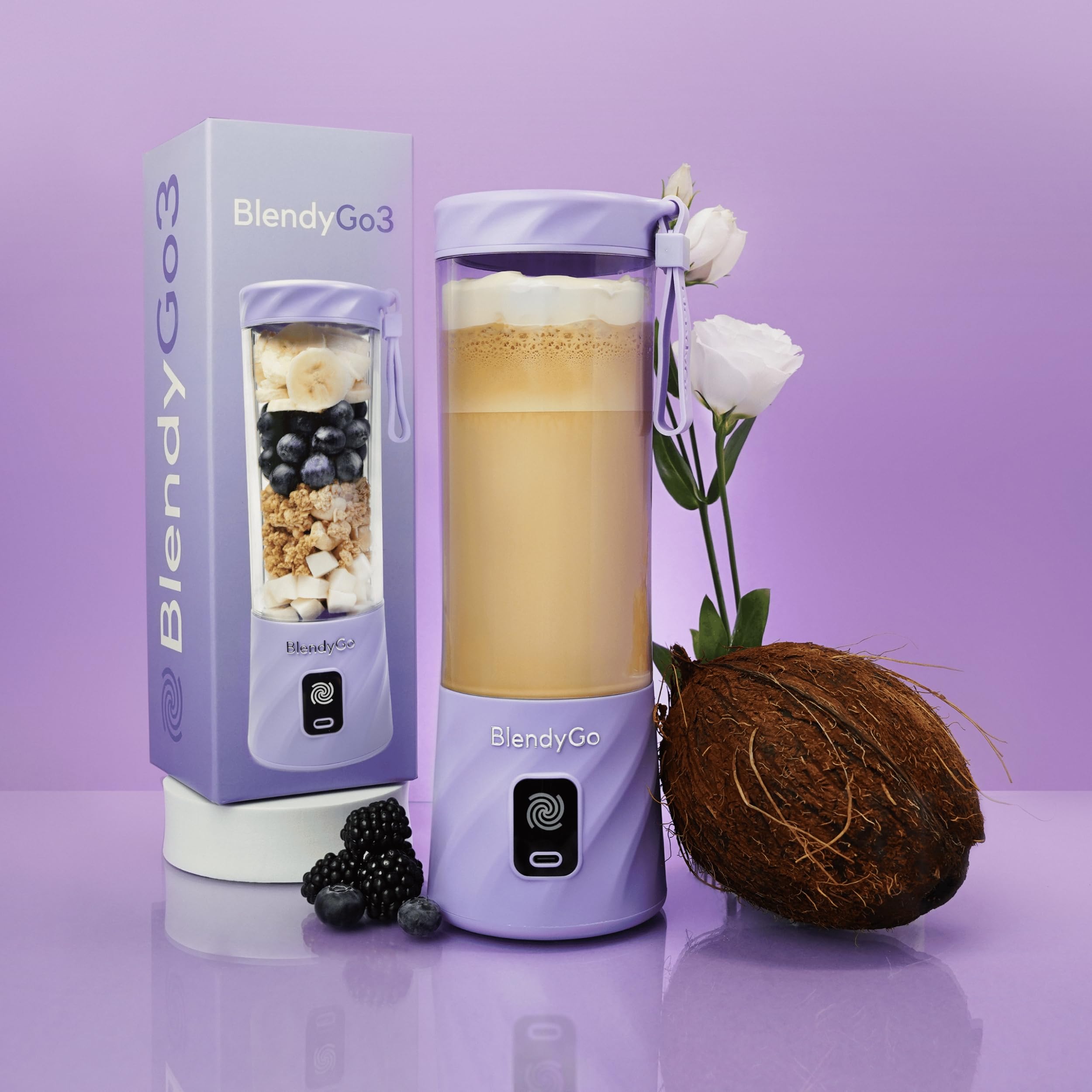 Batidora BlendyGo 3, batidora de vaso portátil, blender recargable por USB, ideal para smoothies, batidos y batidos de proteínas, mexzclador portátil potente, 500 ml (Lavanda) — view 3