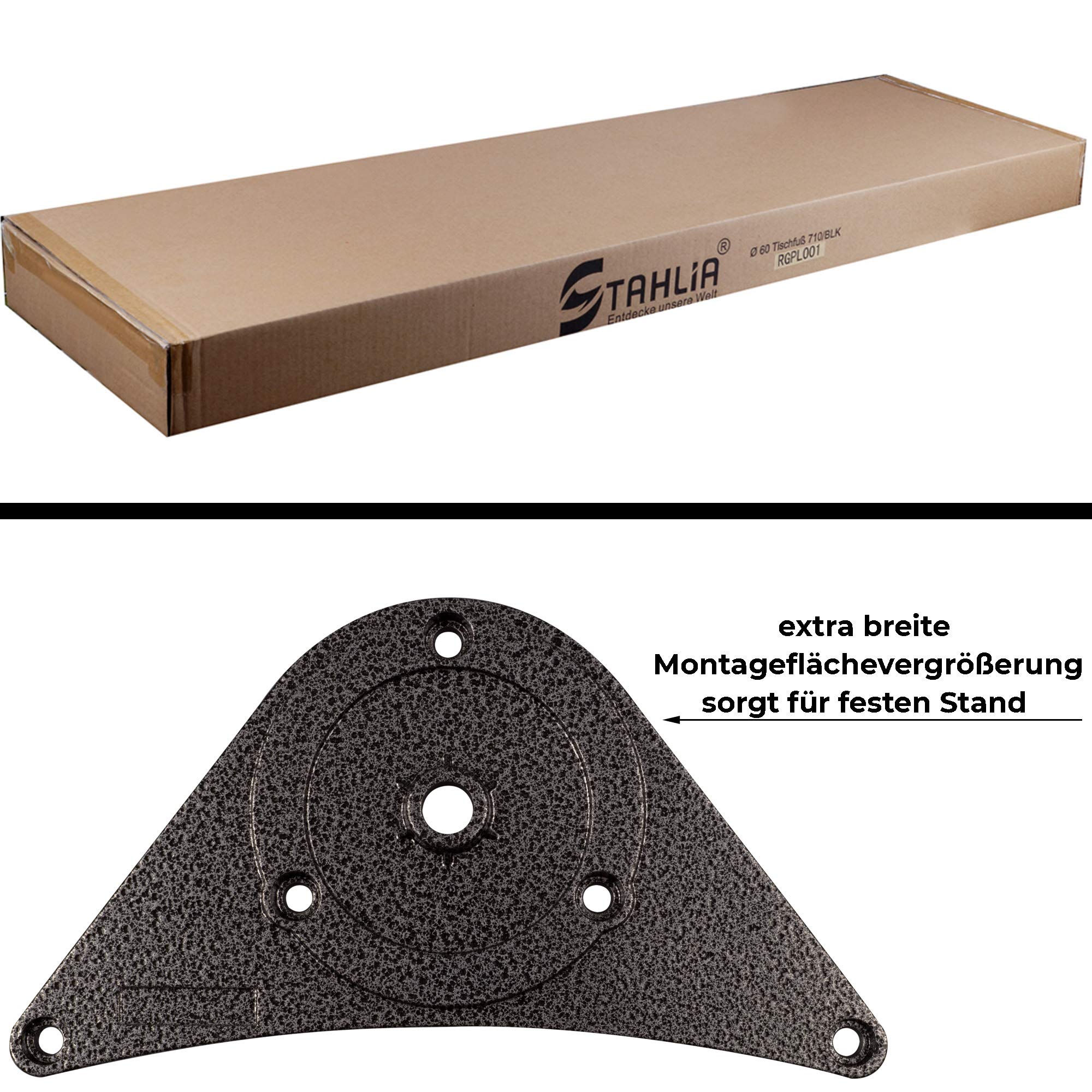 Stahlia 4 x Tischfuß Ø60 mm SCHWARZ MATT Tischbeine Möbelfuß |Höhe 710 mm|höhenverstellbar + 30 mm|inkl. Befestigungsmaterial |Tischfuss Verstellfuß Möbel Fuß Füße |