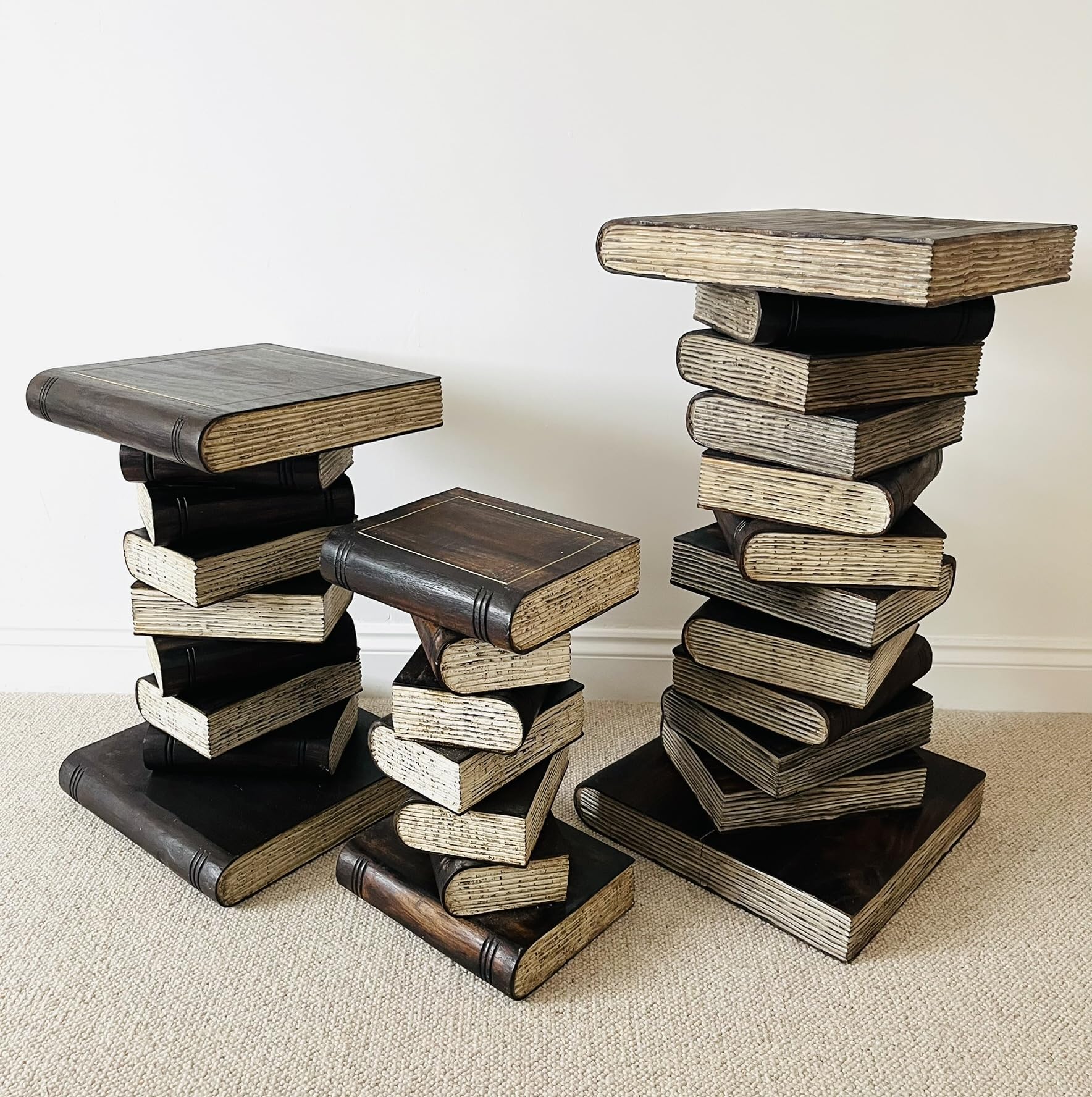 My Square Mile Coffee Table Books Stack Solid Wood Side End Lamp Stand Library Furniture (Medium 54cm)