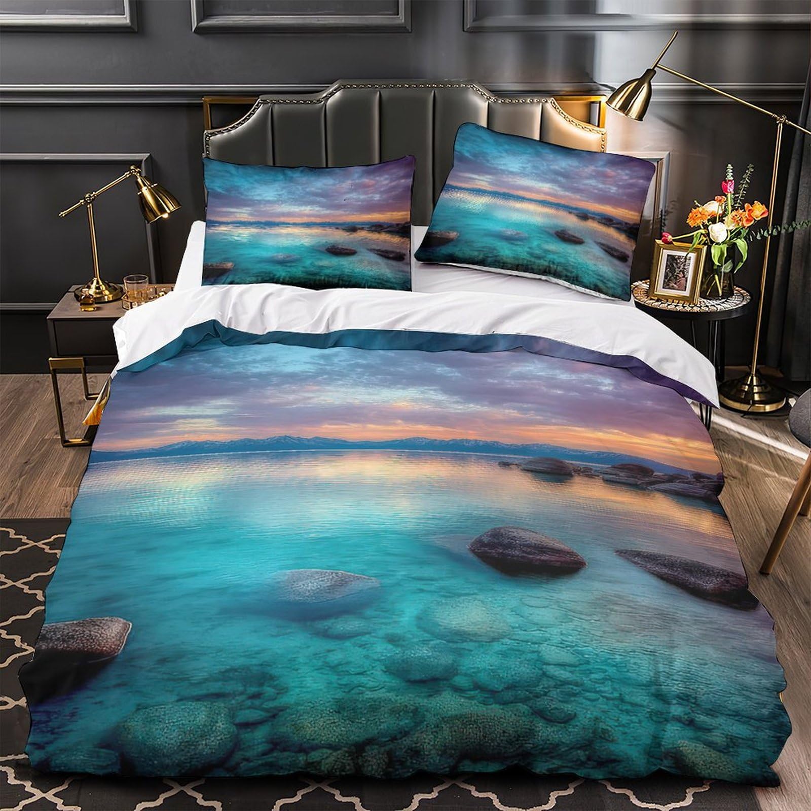 Housse de couette bambou au coucher du soleil anti-acarien et douce