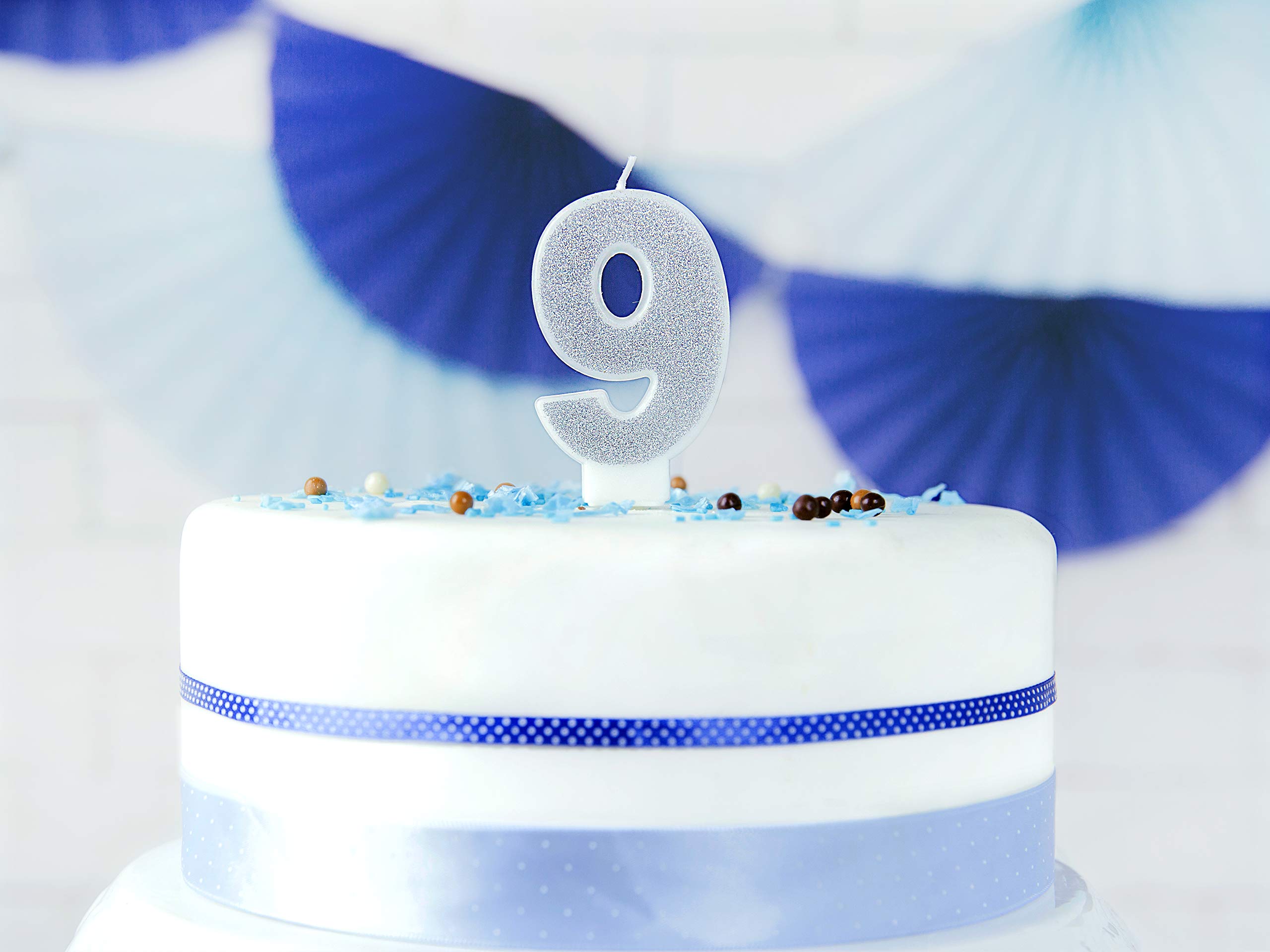 CANDELA numero 9 BLU GLITTER - candelina in cera per torta