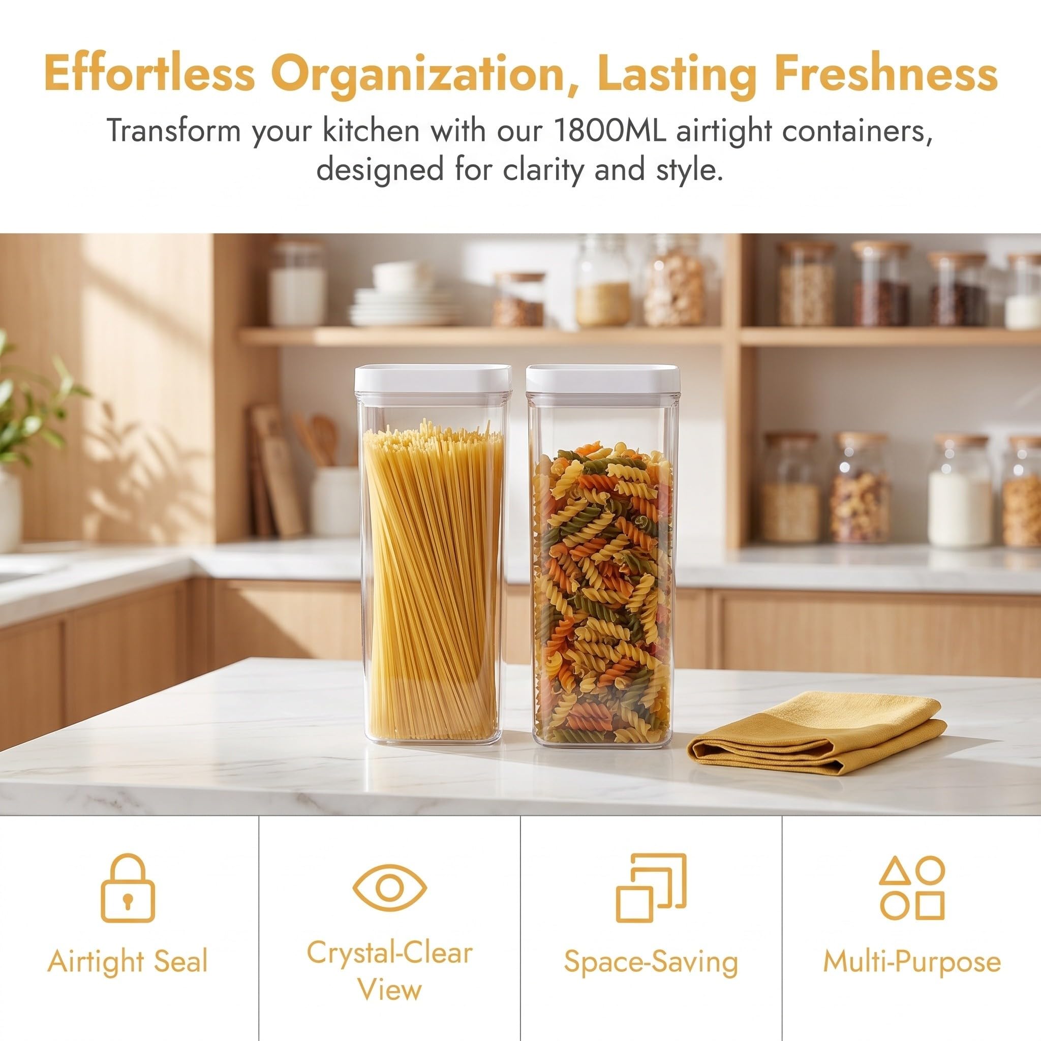 Lurrose 2 contenitori ermetici per pasta con coperchio, contenitore alto per spaghetti, barattoli trasparenti per conservare spaghetti, linguine, noodles e alimenti secchi
