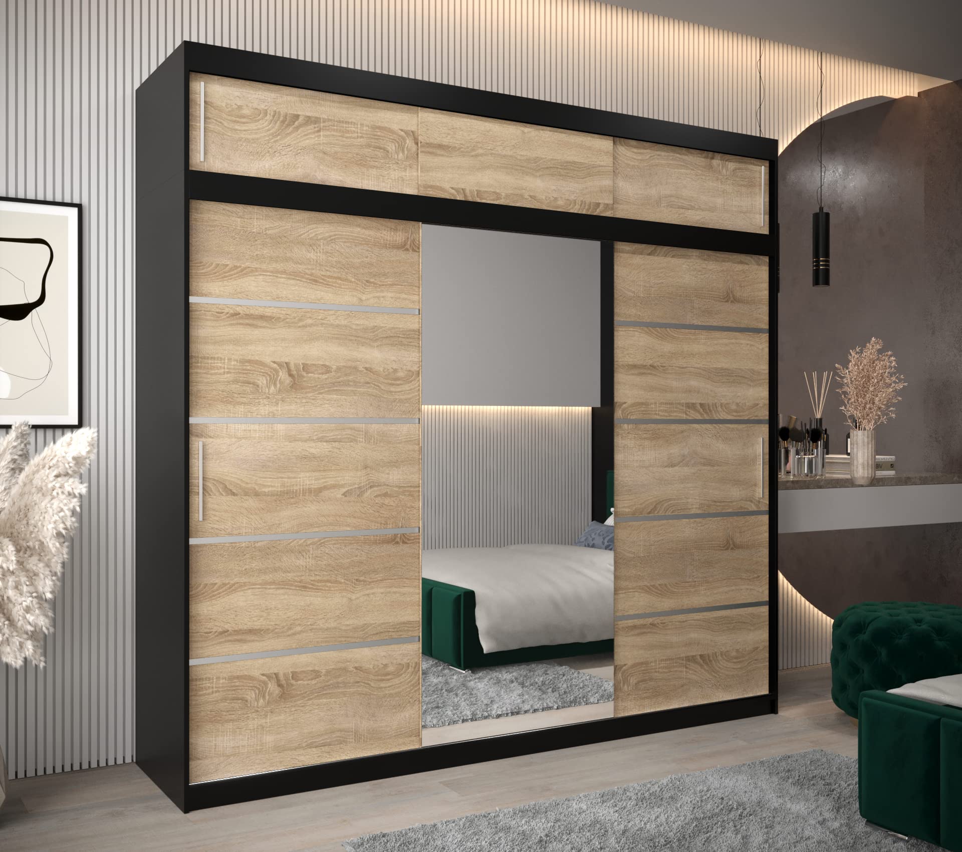 Armadio Scorrevole ABIKSMEBLE Verona 2 250 Cm - Bianco Opaco Con Specchio - 3 Ante, 250x240x62 Cm - Tanta Capienza