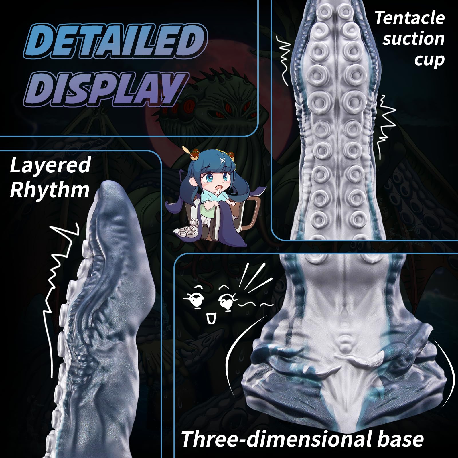 Nothosaur Abyss 13.8” Fantasy Dildo Tentacle Monster Dildo Realistic Touching with Strong Silicone Suction Cup Anal Plug Prostate Massager Adult Sex Toys Men Women and Couple - Blue